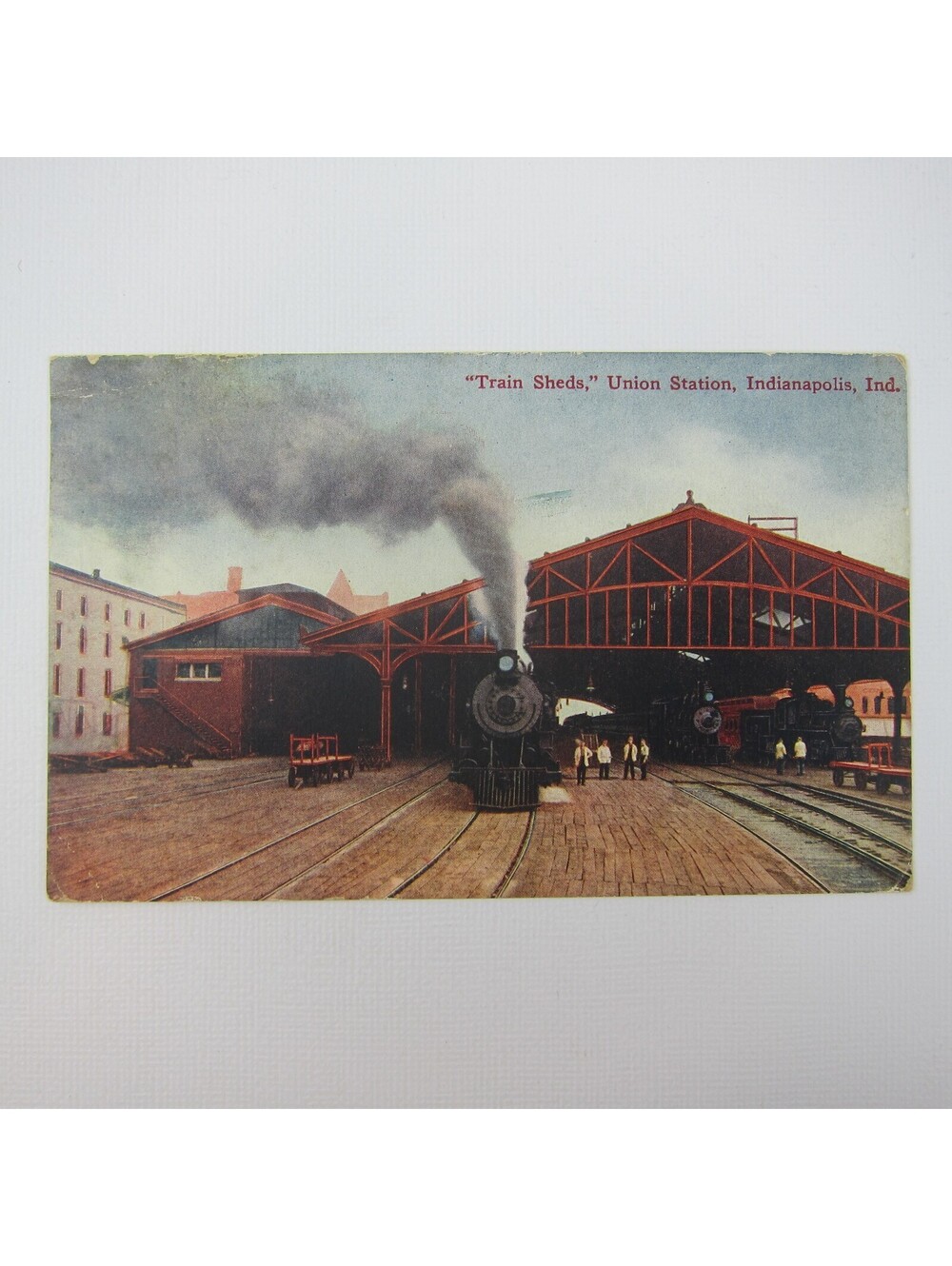 Postcard Train Sheds Union Station Indianapolis Indiana Railroad Antique 1910